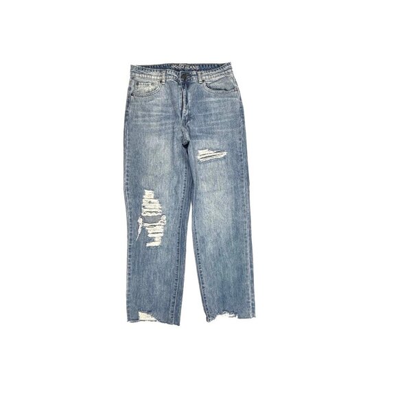 GOGO Distressed Raw Hem Straight Women's size 11 Medium Blue Denim jeans - Picture 1 of 4